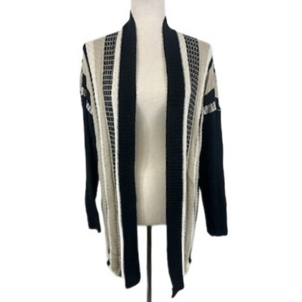 New Soft Surroundings Long Cardigan Sweater Black Beige Women's Size Medium